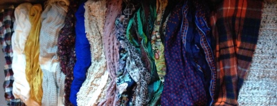 Scarves...knit, silk, chiffon, store bought, handmade by Grandma, you name it, it's here.